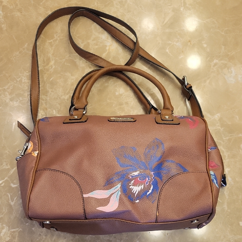 Dana Buchman Brown and Blue Satchel with Floral Design